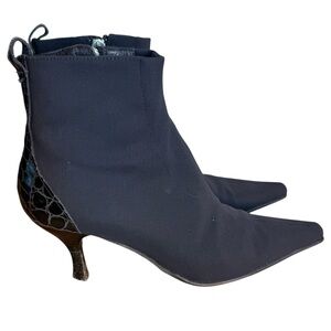 DONALD J PLINER DJP Black Lola S4 Kitten Heel Booties Point Toe Croc Embossed 7
